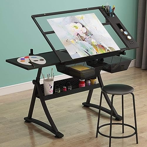 Verstellbarer Kunst-Zeichentisch mit Aufbewahrung, neigbarer Basteltisch für Erwachsene, Glasplatten-Design, ideal zum Zeichnen und für kreative Projekte Verstellbarer Kunst-Zeichentisch mit Aufbewahrung, neigbarer Basteltisch für Erwachsene, Glasplatten-Design, ideal zum Zeichnen und für kreative Projekte von Generisch