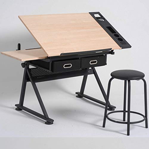 Verstellbarer Zeichentisch mit Aufbewahrung, neigbarer Kunstschreibtisch für Home Office, Ahornplatte, Basteltisch, höhenverstellbarer Zeichentisch für Künstler und Designer von Generisch