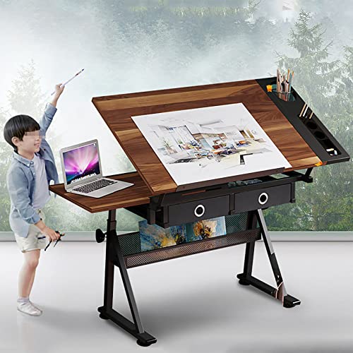 Verstellbarer Zeichentisch mit neigbarer Oberseite, Bastelstation, Schreibtisch für Künstler, höhenverstellbarer Zeichentisch mit 2 Schubladen, perfekt für Home Office und Studio Verstellbarer Zeichentisch mit neigbarer Oberseite, Bastelstation, Schreibtisch für Künstler, höhenverstellbarer Zeichentisch mit 2 Schubladen, perfekt für Home Office und Studio von Generisch