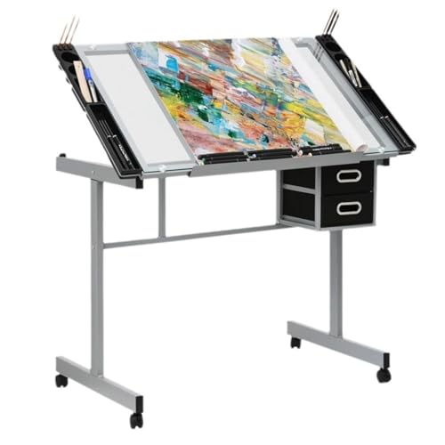 Verstellbarer Zeichentisch mit neigbarer Tischplatte, Gleitrollen und 2 Schubladen für Home Office Workstation Verstellbarer Zeichentisch mit neigbarer Tischplatte, Gleitrollen und 2 Schubladen für Home Office Workstation von Generisch