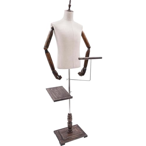 Verstellbarer männlicher Mannequin-Torso mit Holzarmen und Metallständer, abnehmbarer Hosenständer, Schuhhalter für Bekleidung, Einzelhandel, Nähdisplay Verstellbarer männlicher Mannequin-Torso mit Holzarmen und Metallständer, abnehmbarer Hosenständer, Schuhhalter für Bekleidung, Einzelhandel, Nähdisplay von Generisch