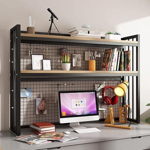 Verstellbares 2-stöckiges Metall-Bücherregal – Mehrzweck-offenes Aufbewahrungsregal für Computertisch, Netzstoff, Schreibtisch-Bücherregal, Arbeitsplatte, Ausstellungsregal (A 55 x 24 x 89 cm) von Generisch