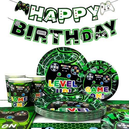Videospiel Geburtstag Party Zubehör, 128pcs Videospiel Party Geschirr Set, Servietten Videospiel Geburtstag Thema Videospiele Teller Tassen Tischdecke Banner etc Videospiel-Partyzubehör Videospiel Geburtstag Party Zubehör, 128pcs Videospiel Party Geschirr Set, Servietten Videospiel Geburtstag Thema Videospiele Teller Tassen Tischdecke Banner etc Videospiel-Partyzubehör von Generisch