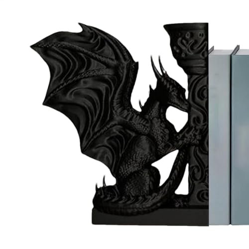 Vintage Drachen Buchstützen – 3D Gedruckte Drachen Buchecke | Kreatives, Robustes Deko Re-gal Ornament | 3D Gedruckte Tier Tischskulptur Als Bücherregal Dekoration Für Zuhause (Schwarz) von Generisch
