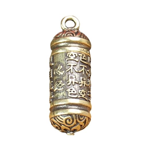 Vintage Mini Zylindrische Messing-Box, Buddhistischer Anhänger, Tragbare Gravur-Box für Schlüsselanhänger und Halskette (1) von Generisch