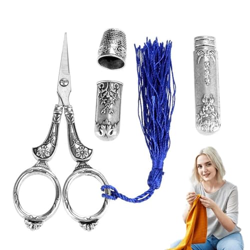 Vintage Nähschere Kit - Exquisite Vintage Nähwerkzeuge und Vintage Stickerei Schere Set | Präzisionsschere Nähset Fingerhutnadeln Etui von Generisch