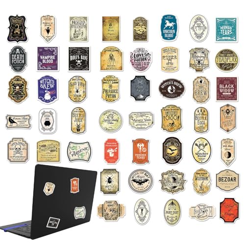 Vintage Potion Label Stickers - 50 Halloween Ästhetische wasserdichte Aufkleber für Wasserflaschen, Laptops, Gepäck und Stoßstangen | Dekorative Aufkleber von Generisch