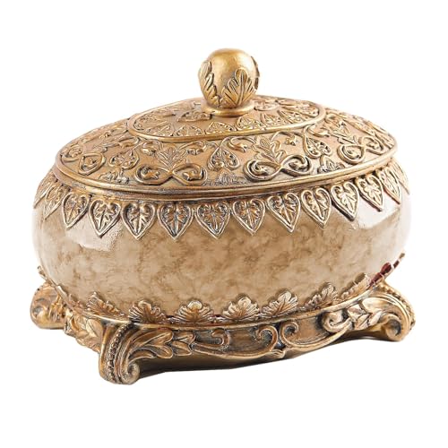 Vintage-Schmuckschatulle, ovaler Schatzkarton, europäischer Schmuck-Organizer, goldener Rosenkranz, elegante Hochzeitsdekoration für Ohrringe, Halsketten, Ringe, dekorative Aufbewahrung für Vintage-Schmuckschatulle, ovaler Schatzkarton, europäischer Schmuck-Organizer, goldener Rosenkranz, elegante Hochzeitsdekoration für Ohrringe, Halsketten, Ringe, dekorative Aufbewahrung für von Generisch