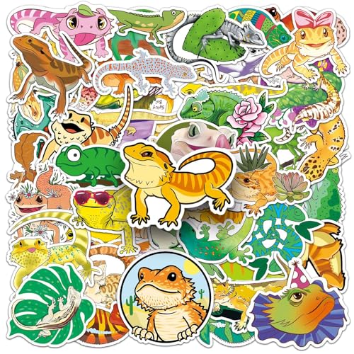Vinyl-Aufkleber für Kinder, Teenager, niedlicher Gecko und Chamäleon-Aufkleber für Laptop, Notebook, Koffer, Skateboard, Wasserflasche, Auto, DIY-Dekoration, 50 Stück von Generisch