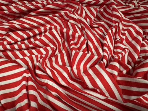 Viskose-Spandex-Stretch-Stoff, Single-Jersey, Meterware, gestreift, Weiß und Rot von Generisch