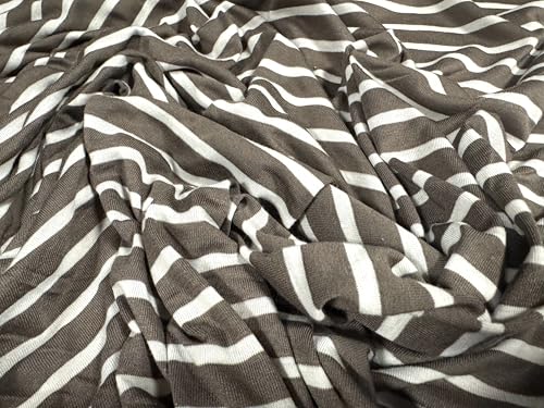 Viskose-Stoff, Single-Jersey, Meterware, gestreift, Taupe und Elfenbeinfarben von Generisch
