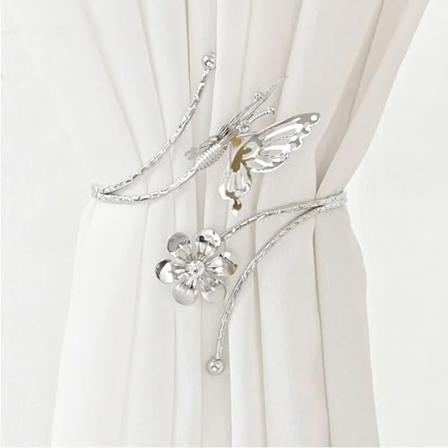 Vorhang-Raffhalter aus Metall, Schmetterlings-Vorhang-Clips, Strass-Vorhanghalter, verstellbare Vorhang-Raffhalter, Vorhang-Clips (Silber) von Generisch