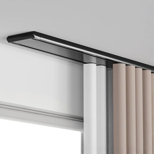 Vorhangschiene Aluminium 1-6m Gardinenschiene Doppelschienen Deckenmontage, Vorhangschienensystem mit stummen Rollen für Vorhänge Fenster Balkon Büros Hotels(Black,1.6m) von Generisch