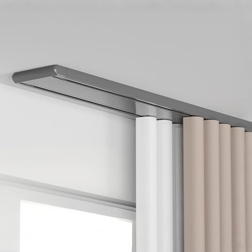 Vorhangschiene Aluminium 1-6m Gardinenschiene Doppelschienen Deckenmontage, Vorhangschienensystem mit stummen Rollen für Vorhänge Fenster Balkon Büros Hotels(Grey,1.9m) von Generisch