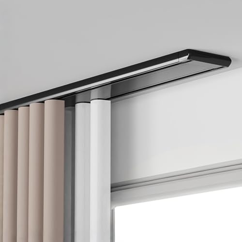 Vorhangschiene Aluminium Gardinenschiene Doppelschienen Deckenmontage, Vorhangschienensystem Mit Stummen Rollen Für Vorhänge Fenster Balkon Büros Hotels 1-6 M(Black,5.8m) von Generisch