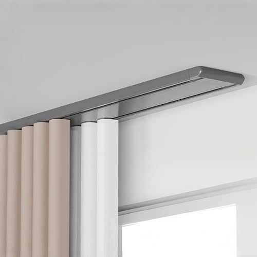 Vorhangschiene Aluminium Gardinenschiene Doppelschienen Deckenmontage, Vorhangschienensystem Mit Stummen Rollen Für Vorhänge Fenster Balkon Büros Hotels 1-6 M(Grey,3.9m) von Generisch