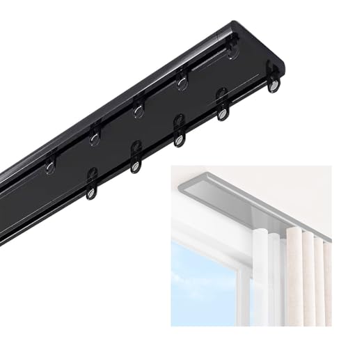 Vorhangschiene aus Aluminium, Doppelschiene Mit Montagezubehör 1.5m 1.9m 2m 2.8m 3.2m 3.6m 3.8m 4.5m 5m 5.5m DeckenGardinenschiene für Fenster-Raumteiler Schlafzimmer Wohnzimmer(Black,5.40m) von Generisch