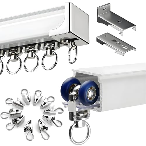 Vorhangstange Deckenmontage mit Gardinen Clips, Gardinenschiene 1 läufig Raumteiler Schiene Aluminium Vorhangschiene 50cm 120cm 260cm 350cm 480cm 600cm Wandmontage(250cm) von Generisch