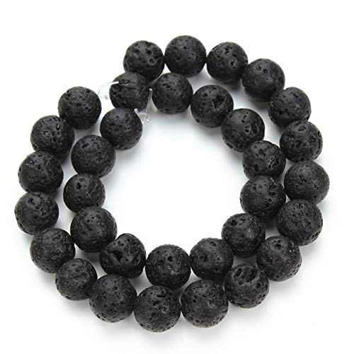 Vulkanische Lava-Perlen aus Naturstein, bunt, schwarz, rund, für selbstgemachte Halsketten, Armbänder, Schmuckherstellung von Generisch