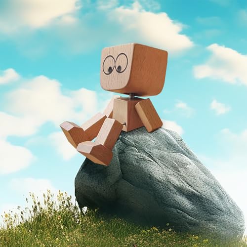 Wackelfigur Auto, Schüttelmann aus Holz, Charmante kleine Holzfigur aus 12 Magnetischen Ausdrücke Schwankt, Shaking Wooden Man Figur, Handgefertigt Kreatives Autozubehör Dekoration (#F) von Generisch