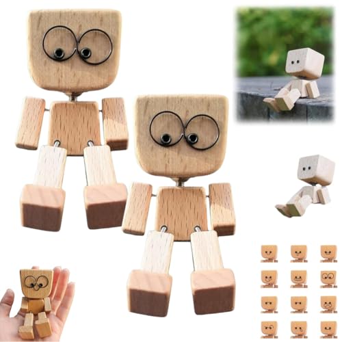 Wackelnde Holzfigur, Wackelnde Holzfiguren,die mit 12 magnetischen Ausdrücke schwankt,Wackelfüße Holzpuppe Auto-Lufterfrischer, handgefertigte Holz-Auto-Ornamente, Geschenke für Mann Frau von Generisch