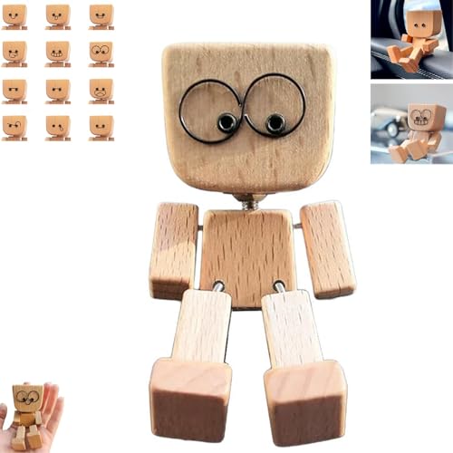 Wackelnde Holzfigur, Wackelnde Holzfiguren Ornament, Wackelfüße Holzpuppe Auto-Lufterfrischer, Handgefertigte Holz-Auto-Ornamente Armaturenbrett-Dekoration für Zuhause, Büro von Generisch