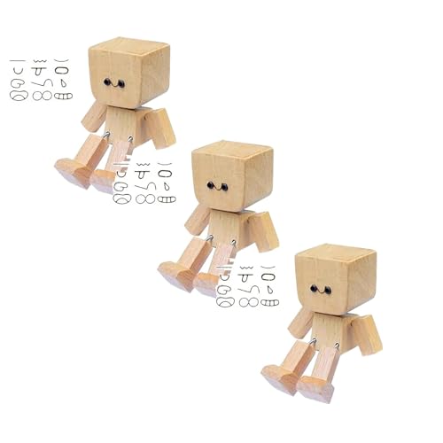 Wackelnde Holzfigur,Wackelnde Holzfiguren,schüttelmann aus Holz, Charmante Kleine Holzfigur, mit 12 magnetischen Gesichtsausdrücke,Schreibtischdekoration Aus Holz, Handgefertigt (3) von Generisch