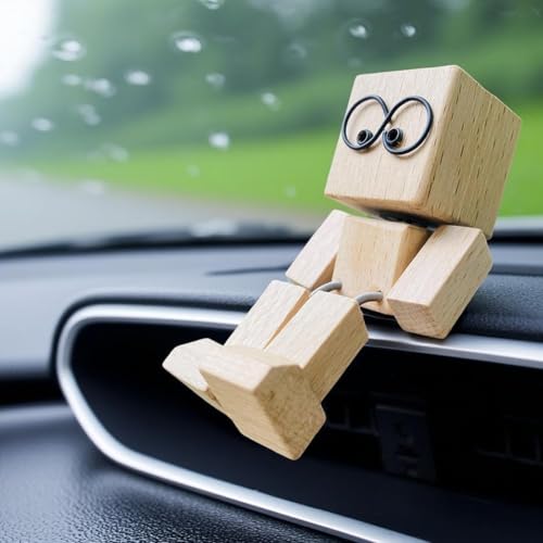 Wackelnde Holzfiguren, lustige Wackelkopf-Autodekoration, handgefertigte Holz-Auto-Ornamente, Actionfiguren, Schreibtisch-Ornamente, Geschenke für Männer, Büro von Generisch