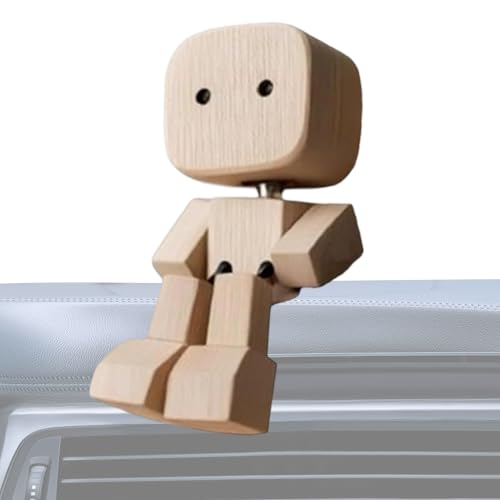 Wackelnde Holzfiguren | 8cm Shaking Feet Wackelfigur Auto | Movable Joint Auto Holzfigur mit Wackelbeinen | Lustige Wackelmännchen Holz Figur für Schreibtisch und Autos Armaturenbrett Deko von Generisch