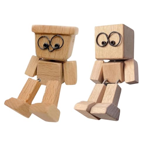 Wackelnder Holzfigur Männchen, Handgefertigte Auto-Armaturenbrett Dekoration, Wackel-Auto-Ornamente, Wackelnder Holzfigur mit Füßen, Kreative Wackelkopf Magnetischen Gesichtsausdrücken (Stil Q) von Generisch