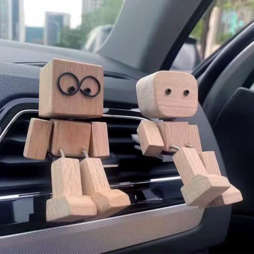 Wackelnder Holzfigur Männchen, Handgefertigter Auto Armaturenbrett-Decor mit magnetischen Gesichtsausdrücke Ausdrücke,Innendekoration des Armaturenbretts,kreative Geschenke Wackelkopf von Generisch