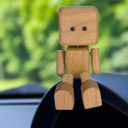 Wackelnder Holzfigur Männchen, Handgefertigter Auto Armaturenbrett-Decor mit magnetischen Gesichtsausdrücke Ausdrücke,Innendekoration des Armaturenbretts,kreative Geschenke Wackelkopf von Generisch