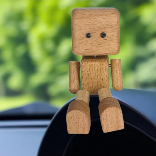 Wackelnder Holzmann, wackelnde Holzfiguren mit Füßen, handgefertigte Wackel-Auto-Ornamente, Armaturenbrett-Dekoration, kreatives Autozubehör von Generisch