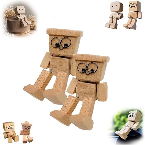 Wackelnder Holzmann,Wackelfigur Auto,Schüttelnde Holzmann-Figur,Charmante kleine Holzfigur,Ausdrücke schwankt,handgefertigte Actionfigur Auto-Ornament,lustige Wackelkopf Armaturenbrett-Dekors (2pc-h) von Generisch