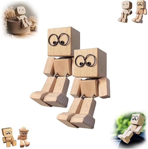 Wackelnder Holzmann,Wackelfigur Auto,Schüttelnde Holzmann-Figur,Charmante kleine Holzfigur,Ausdrücke schwankt,handgefertigte Actionfigur Auto-Ornament,lustige Wackelkopf Armaturenbrett-Dekors (2pc-d) von Generisch