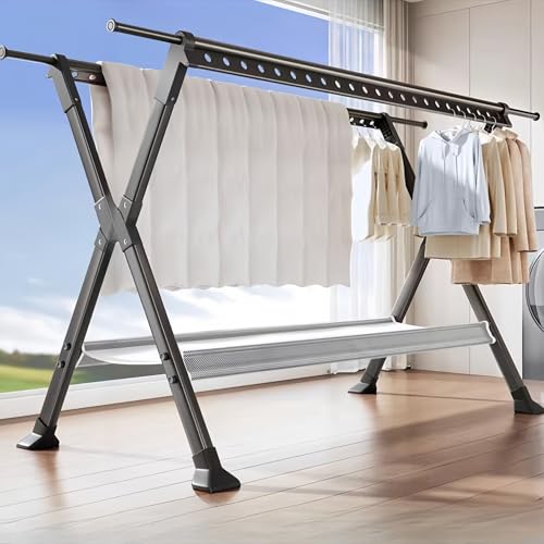 Wäscheständer, Edelstahl, rutschfest, zum Trocknen von Kleidung, Laken, Schuhen, Puppen usw., platzsparender Kleiderständer, erweiterbarer Wäscheständer von Generisch