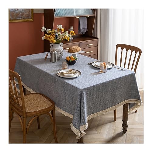 Waffel-Tischdecke 150 x 180 cm mit Quasten, schmutzabweisendes Polyester, stilvolle blaugraue Tischdecke für den ganzjährigen Gebrauch, perfekt für Essen & Veranstaltungen von Generisch