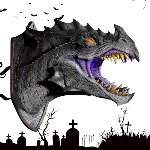Wall Fantasy Dragon - 3D Dragon Head Wall Mount With Lights And Spray - Spooky Fantasy Art With LED Light Eyes, Halloween Decoration For Offices von Generisch