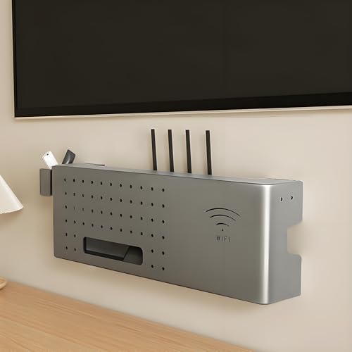 WallMountedRouter-Aufbewahrungsbox, Kabelmanagement-Organizer und Modem-Rack-Abdeckung, grau, Medien-Aufbewahrungsschrank für Zuhause und Büro, 40 cm von Generisch