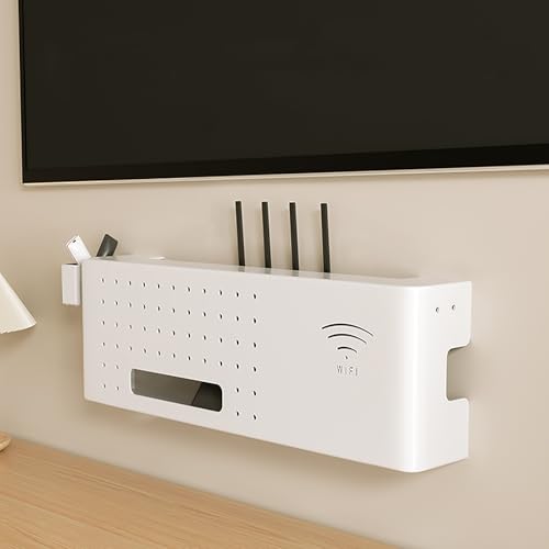 WallMountedRouter Aufbewahrungsbox Kabelmanagement Organizer Modem Rack Abdeckung Medien-Aufbewahrungsschrank für Zuhause und Büro, Weiß (60 cm) von Generisch