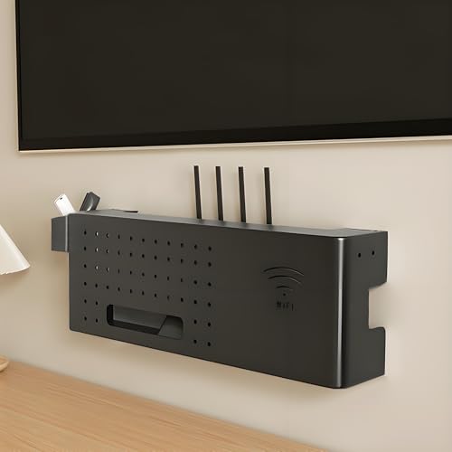 WallMountedRouter Aufbewahrungsbox für Kabelmanagement, Organizer, Modemabdeckung und Medienschrank, für Zuhause, Büro, Schwarz, 40 cm, stilvolle und funktionale Lösung von Generisch
