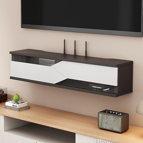 WallMountedRouter Regal, dekorative Holz-Kabel-Managementbox, versteckter Aufbewahrungsschrank für Zuhause und Büro, Steckdosenleisten-Organizer, stilvoll, schwarz, 80 cm von Generisch