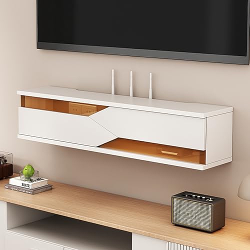 WallMountedRouter-Regal, dekoratives Holz-Kabelmanagement und Steckdosenleisten-Organizer, versteckter Aufbewahrungsschrank für Zuhause und Büro, 100 cm, Weiß von Generisch