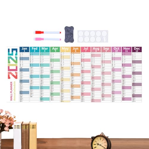 Wandkalender 2025, trocken abwischbar, großer Wandkalender 2025, trocken abwischbar | 12-Monats-Wandplaner mit Stift und Radiergummi,Horizontaler, nass abwischbarer, laminierter von Generisch