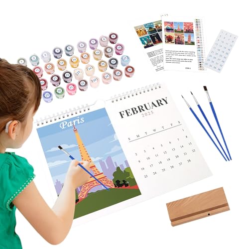 Wandkalender 2025 - Malen nach Zahlen Kalender | Stehender Tischkalender mit Pinsel & Acrylfarbe | Monatskalender mit Holzsockel Kalender Schreibtischdekorationen für Zuhause Schule Wandkalender 2025 - Malen nach Zahlen Kalender | Stehender Tischkalender mit Pinsel & Acrylfarbe | Monatskalender mit Holzsockel Kalender Schreibtischdekorationen für Zuhause Schule von Generisch