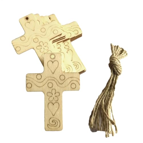 Wandkreuz – Holzkreuz für Grab | Osterkreuz aus Holz mit Heemp-Seil-Anhänger | 10 Stück Osterbastelkreuz blanko Holzornamente | Winterthema-Party-Dekorationen für Osterjahr Wandkreuz – Holzkreuz für Grab | Osterkreuz aus Holz mit Heemp-Seil-Anhänger | 10 Stück Osterbastelkreuz blanko Holzornamente | Winterthema-Party-Dekorationen für Osterjahr von Generisch