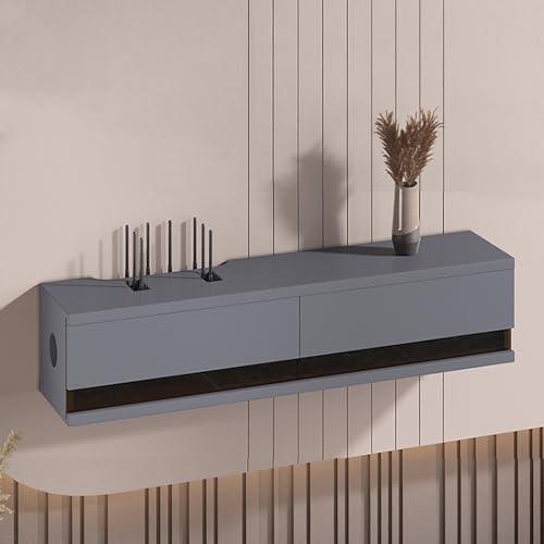 Wandmontierte Router-Aufbewahrungsbox, dekoratives Medienkonsolen-Regal, Kabel-Organizer mit Tür, keine Montage erforderlich, grau, 120 cm, perfekt für Projektoren und Elektronik Wandmontierte Router-Aufbewahrungsbox, dekoratives Medienkonsolen-Regal, Kabel-Organizer mit Tür, keine Montage erforderlich, grau, 120 cm, perfekt für Projektoren und Elektronik von Generisch