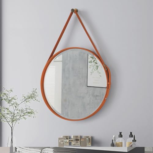 Wandmontierter Spiegel, Akzent-Heimdekoration, Beauty-Schminkspiegel, Metallrahmen, HD-Glas mit verstellbarem Lederband, von Generisch