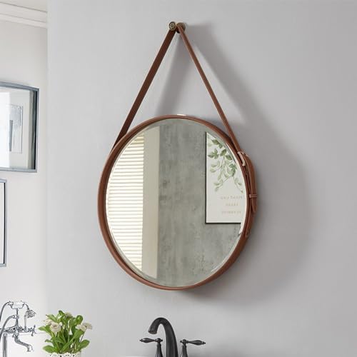 Wandmontierter Spiegel, Akzent-Heimdekoration, Beauty-Schminkspiegel, Metallrahmen, HD-Glas mit verstellbarem Lederband, Wandmontierter Spiegel, Akzent-Heimdekoration, Beauty-Schminkspiegel, Metallrahmen, HD-Glas mit verstellbarem Lederband, von Generisch