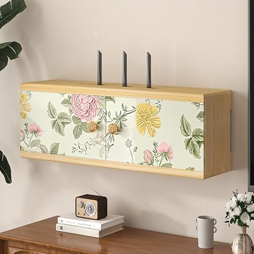 Wandmontiertes Router-Aufbewahrungsregal aus Holz, Medienschrank für Kabelmanagement, Routerbox, Steckdosenleisten-Organizer, ideales beigefarbenes Dekor (48 cm) von Generisch